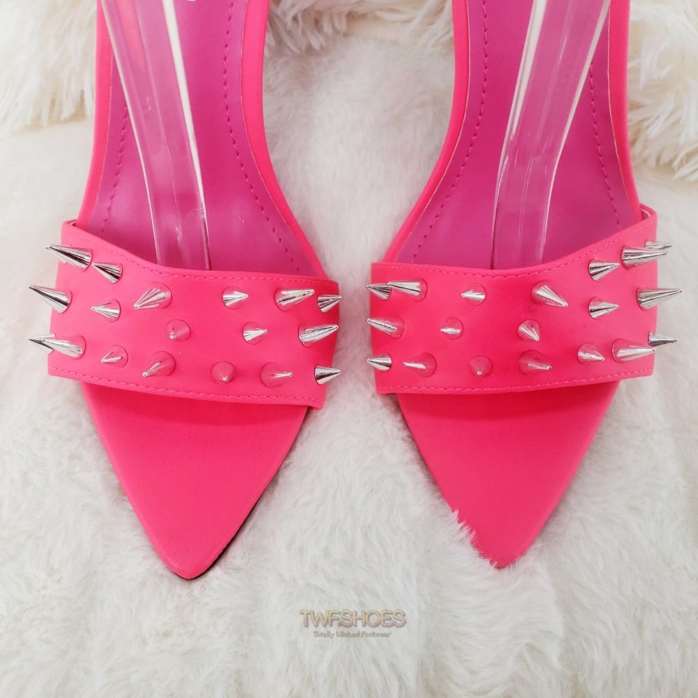 Hot Pink Spike Stud Double Strap High Heel Shoes - Picture 16 of 16